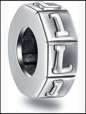 Initial Letter Bead Charm 925 Sterling Silver Alphabet DIY Bracelet Stopper